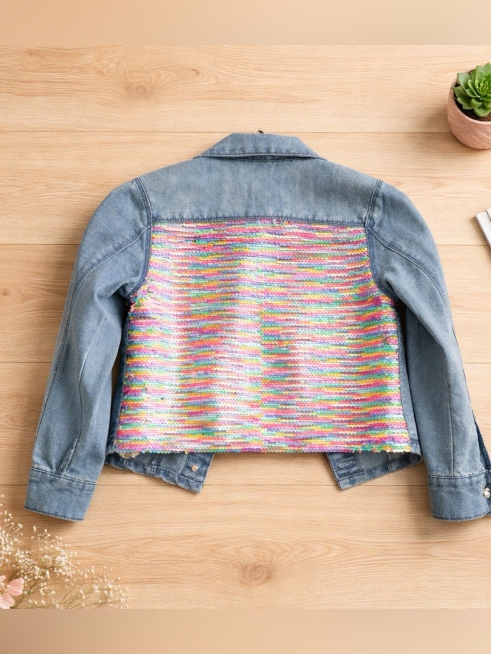 Girls Denim Jacket Size L (10) – Colorful Sequin